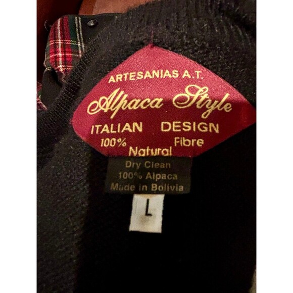 ALPACA STYLE Artesian AT Vintage Black Red Embroidered Tassel Cardigan Sweater L - Picture 5 of 7